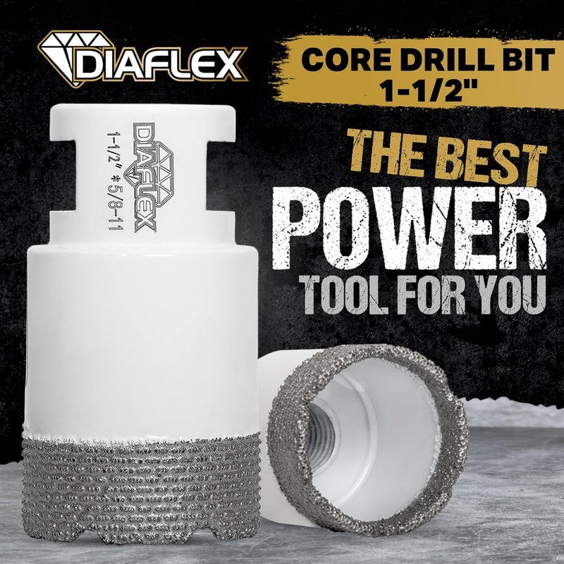 DIAFLEX Premium Brazed Core Bit – 1-1/2" Diamond Hole Saw for Porcelain, Ceramic, Stone, Dekton – 5/8"-11 Thread – Fast Clean Cuts – Vacuum Brazed – Wet or Dry Use - Image 2